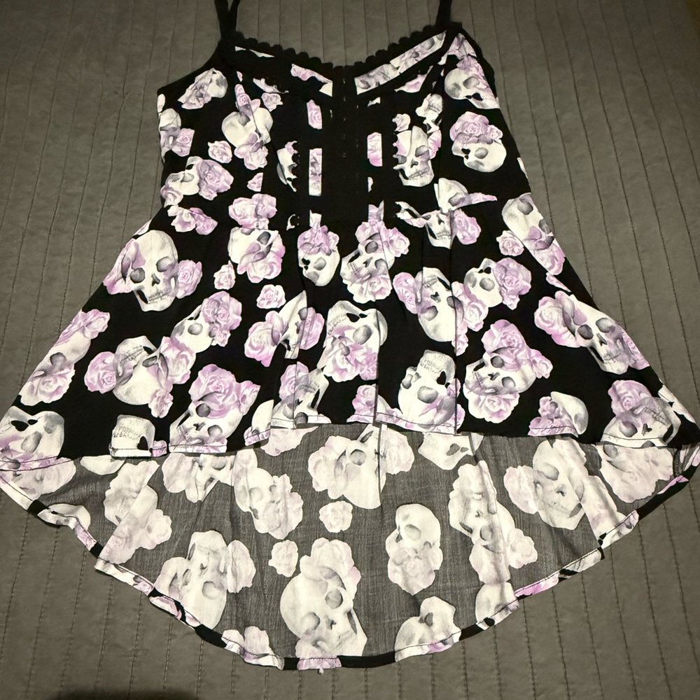 Hot Topic skull and roses peplum adjustable strap top